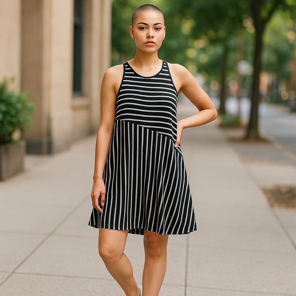 ABERCROMBIE & FITCH Black and White Striped Dress